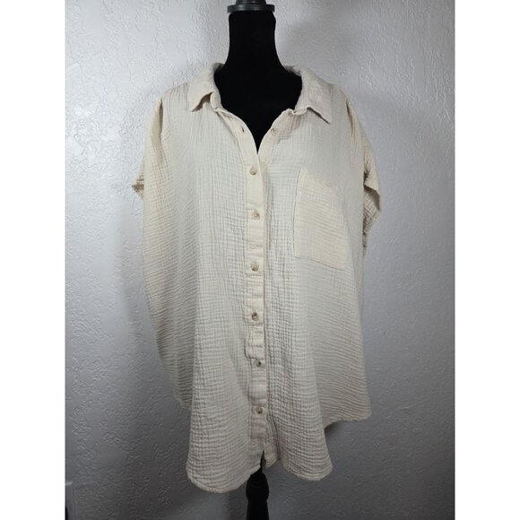 Torrid Collared Button Down Gauze Sleeveless Drop Sleeve Size 5 Cream Cotton - Picture 1 of 6